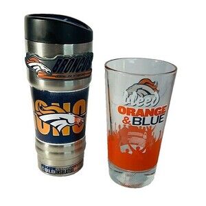 Denver Broncos Bleeding Orange & Blue Glass & 18oz Insulated StainlessTumbler